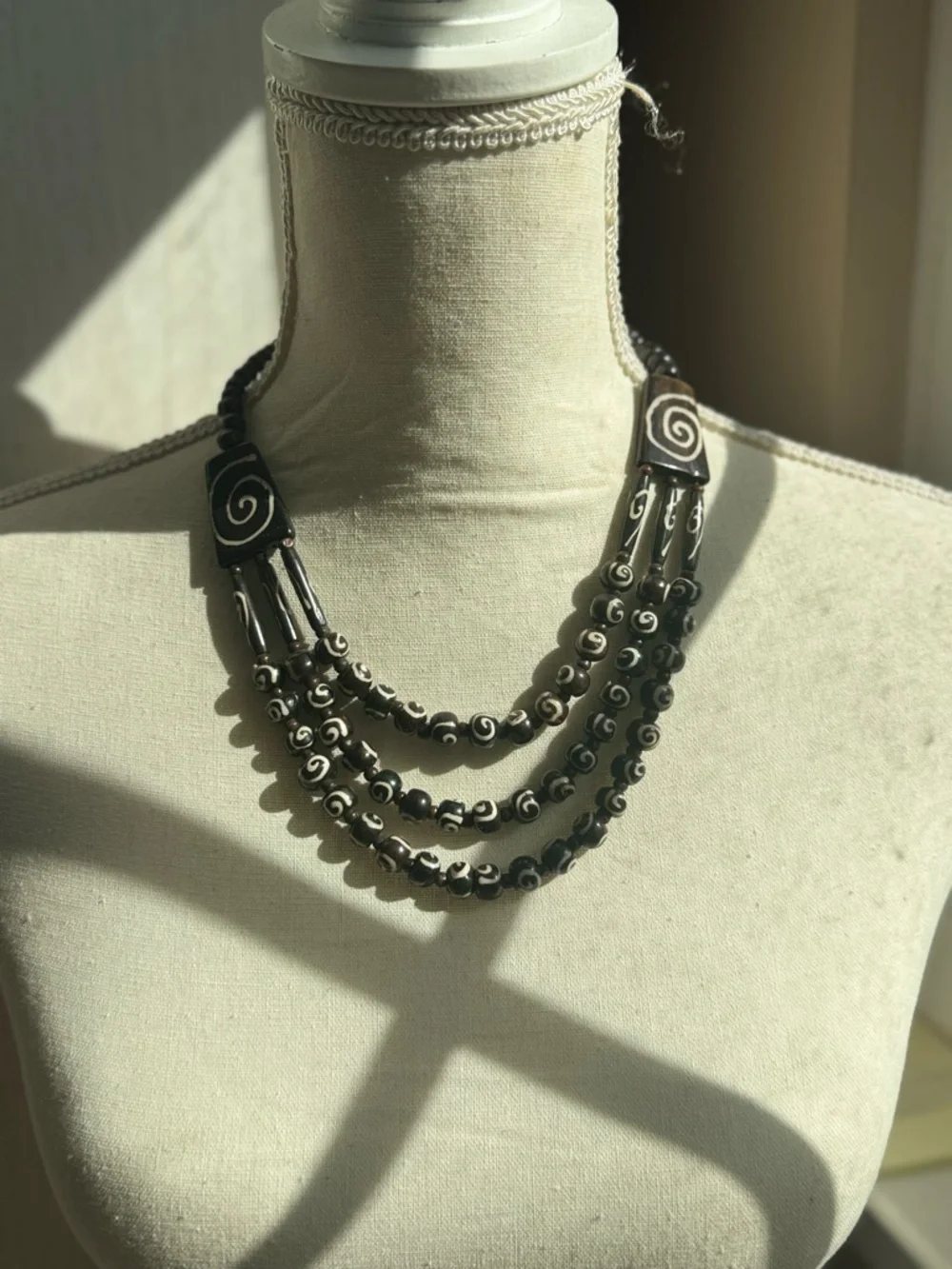 Handcrafted Black Swirl Multi-Strand Necklace